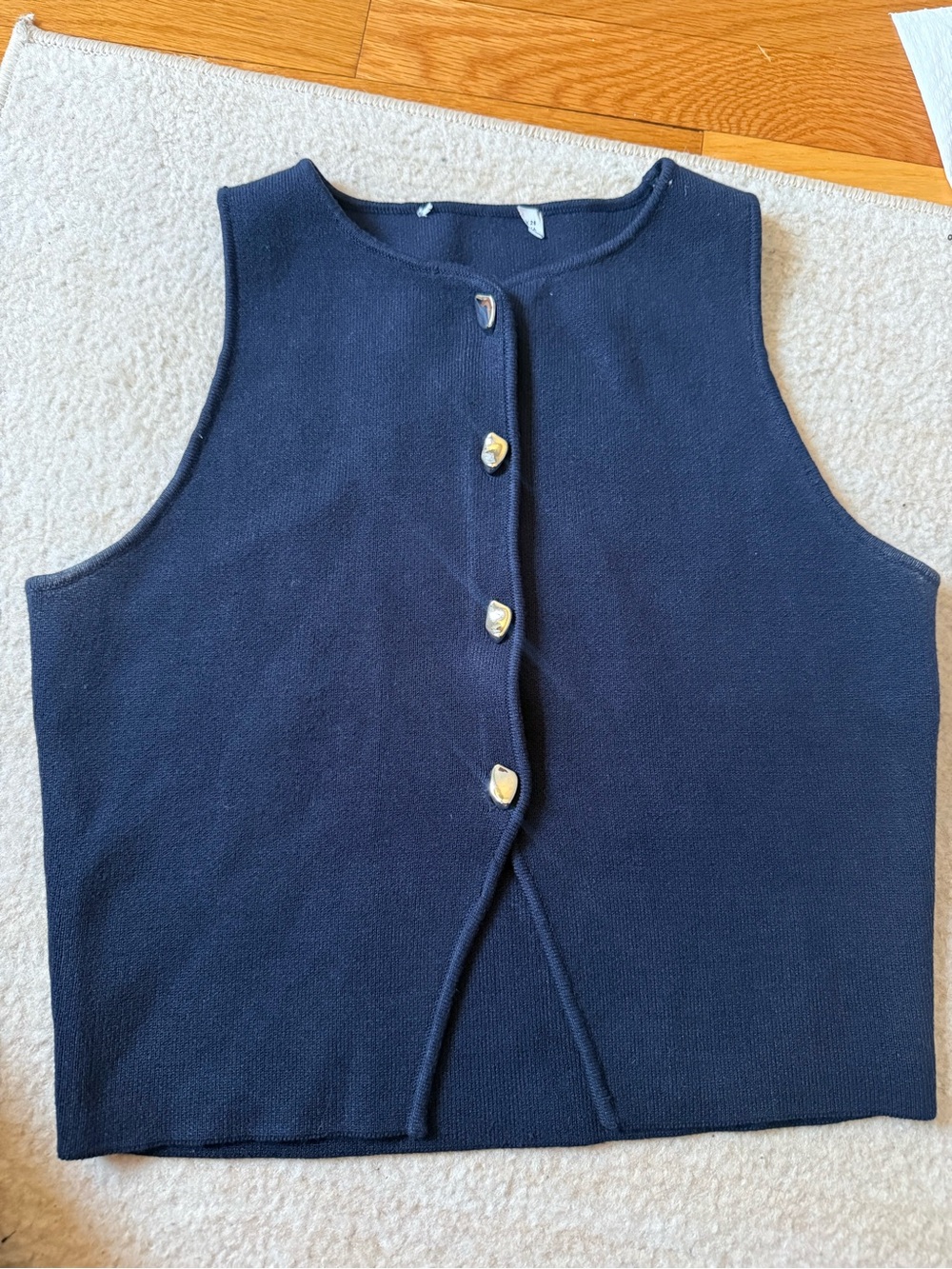 Zara Navy Blue Cropped Knit Button Front Tank